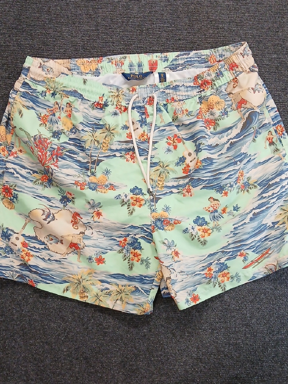 Polo by Ralph Lauren Mint Retro Hawaiian Print Swim Shorts Men's SZ 3XB